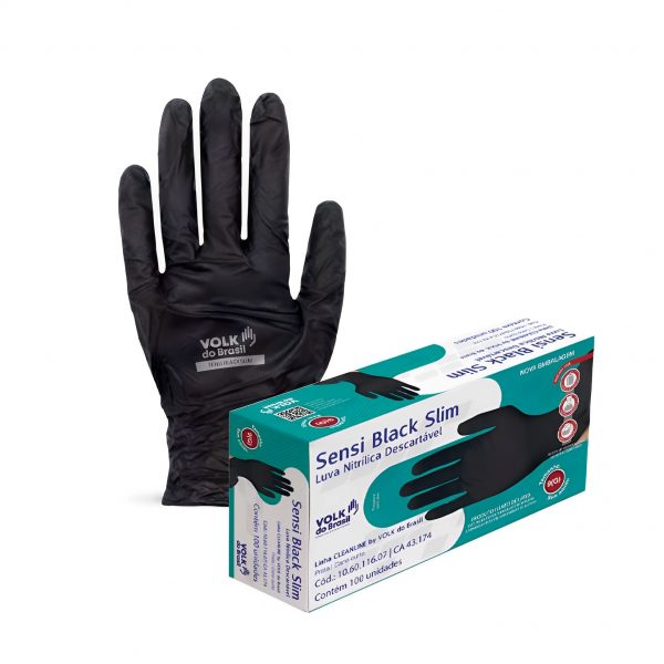 LUVA DE PROTEÇÃO NITRILICA SENSIBLACK SLIM CX C/100 CA 43174 VOLK
