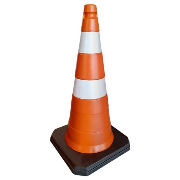 CONE OBRA 75 CM LARANJA E BRANCO COM BASE DE BORRACHA PLASTCOR