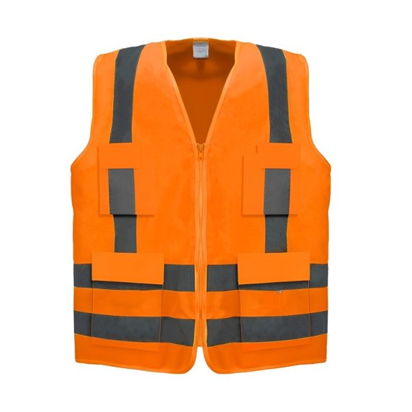 COLETE REFLETIVO COM 4 BOLSOS LARANJA E VERDE
