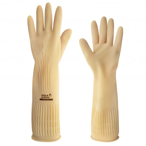 LUVA DE LATEX NATURAL 40 CM RANHURADA CA 15100  VOLK