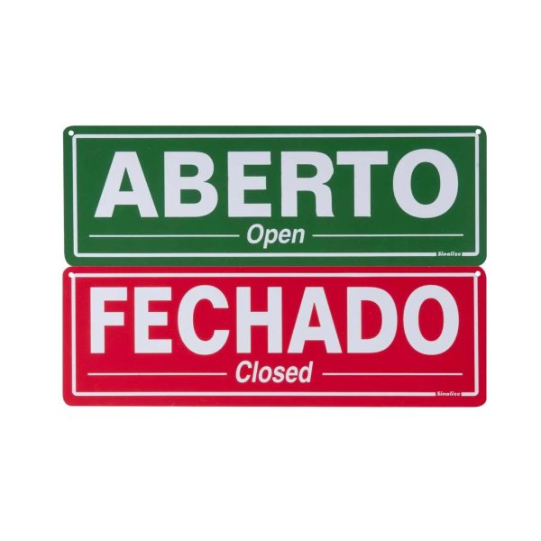 PLACA DE SINALIZAÇÃO EM POLIESTER ABERTO/FEHCADO 30X10